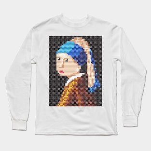 Girl with a Pearl Earring by Johannes Vermeer. Pixel Art Long Sleeve T-Shirt